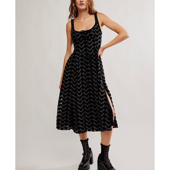 FREE PEOPLE Freya Burnout Midi Dress / Charcoal Combo - Picture 3 of 6
